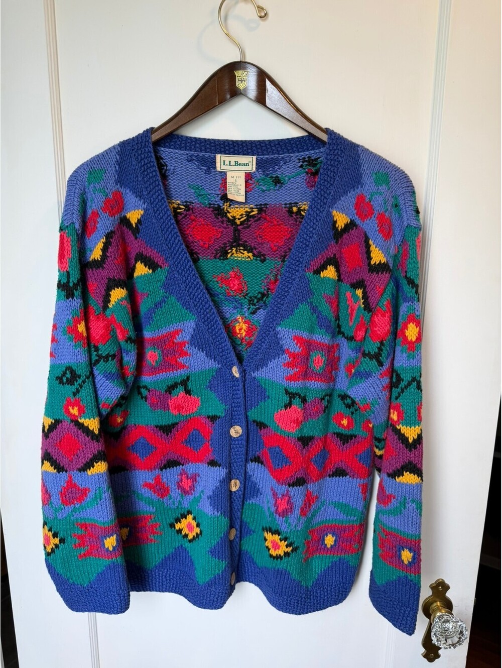 Vintage 90's LL Bean Floral Geometric Cardigan Sweater Women's Small